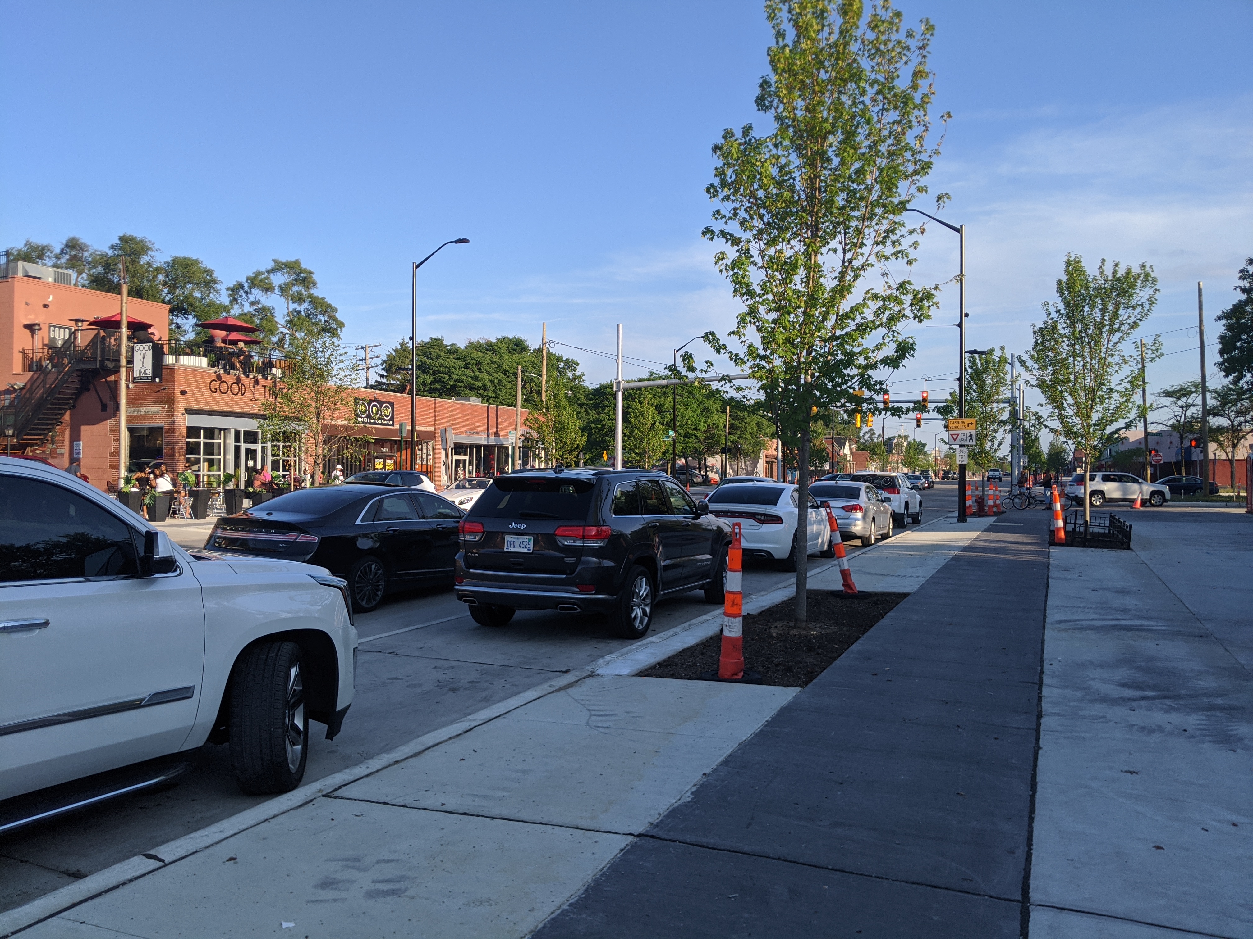 Sidewalk-level bike lanes on Livernois are nearly complete